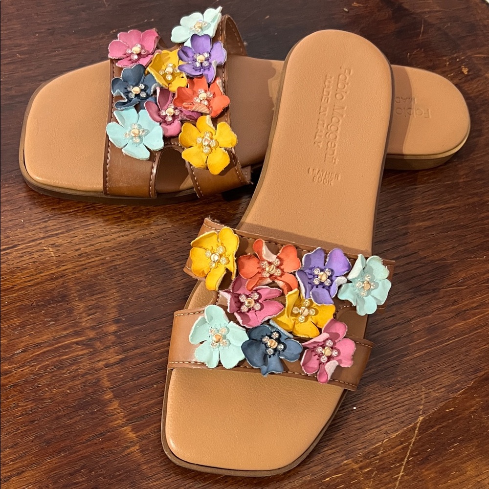 Floral Embellished Leather Sandals